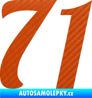 Samolepka Startovní číslo 71 typ 3   3D karbon oranžový