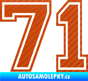 Samolepka Startovní číslo 71 typ 4 3D karbon oranžový