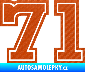 Samolepka Startovní číslo 71 typ 5 3D karbon oranžový