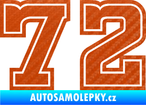 Samolepka Startovní číslo 72 typ 5 3D karbon oranžový