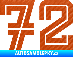 Samolepka Startovní číslo 72 typ 7 3D karbon oranžový