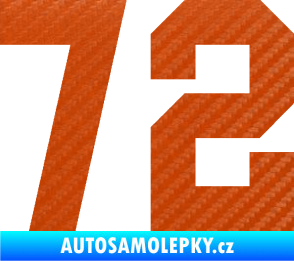 Samolepka Startovní číslo 72 3D karbon oranžový