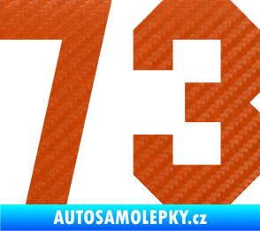 Samolepka Startovní číslo 73 3D karbon oranžový