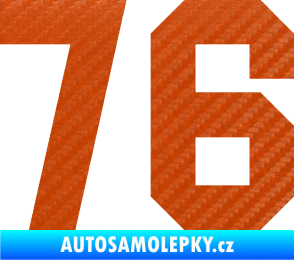 Samolepka Startovní číslo 76 3D karbon oranžový