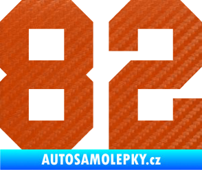 Samolepka Startovní číslo 82 3D karbon oranžový