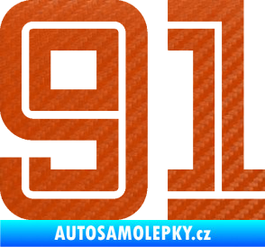 Samolepka Startovní číslo 91 typ 7 3D karbon oranžový