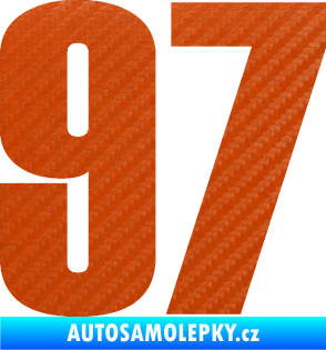 Samolepka Startovní číslo 97 typ 2 3D karbon oranžový