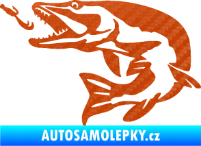Samolepka Štika 005 levá s návnadou 3D karbon oranžový