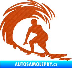 Samolepka Surfař 005 levá velké vlny 3D karbon oranžový