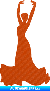 Samolepka Tanec 006 levá tanečnice flamenca 3D karbon oranžový