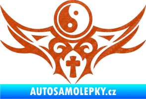 Samolepka Tetování 115 Jin a jang 3D karbon oranžový