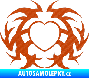Samolepka Tetování 121 srdce 3D karbon oranžový