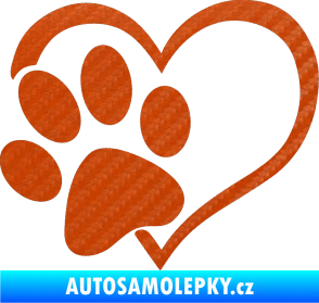 Samolepka Tlapka love levá 3D karbon oranžový
