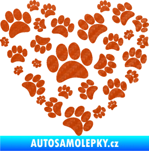Samolepka Tlapky love 003 3D karbon oranžový