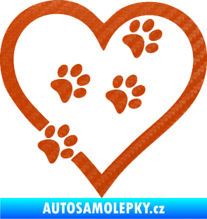 Samolepka Tlapky love 006 pravá 3D karbon oranžový