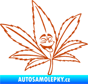Samolepka Travka 003 pravá lístek marihuany s obličejem 3D karbon oranžový