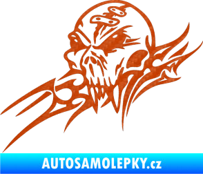Samolepka Tribal skull levá lebka 3D karbon oranžový