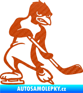 Samolepka Tučňák hokejista pravá 3D karbon oranžový