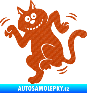 Samolepka Veselá kočka levá 3D karbon oranžový