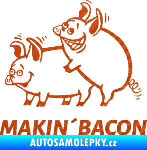 Samolepka Veselá prasátka makin bacon levá 3D karbon oranžový