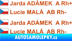 Samolepka Vlajka ČR se jménem a krevní skupinou 3D karbon oranžový