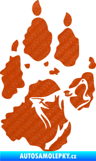 Samolepka Vlk 018 levá stopa s vlčím obrysem 3D karbon oranžový