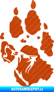 Samolepka Vlk 018 pravá stopa s vlčím obrysem 3D karbon oranžový