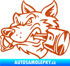 Samolepka Vlk 032 levá moto s pístem 3D karbon oranžový