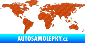 Samolepka World mapa světa 3D karbon oranžový