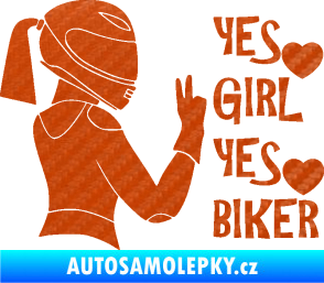 Samolepka Yes girl, yes biker motorkářka 3D karbon oranžový