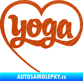Samolepka Yoga nápis v srdíčku 3D karbon oranžový