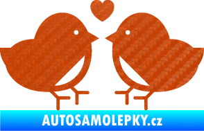 Samolepka Zamilovaní ptáčci 001 se srdíčkem 3D karbon oranžový