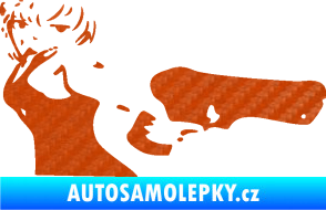 Samolepka Žena s pistolí pravá 3D karbon oranžový