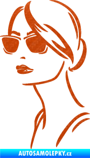 Samolepka Žena tvář 003 levá s brýlemi 3D karbon oranžový