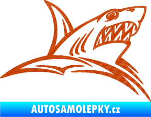 Samolepka Žralok 020 pravá v moři 3D karbon oranžový
