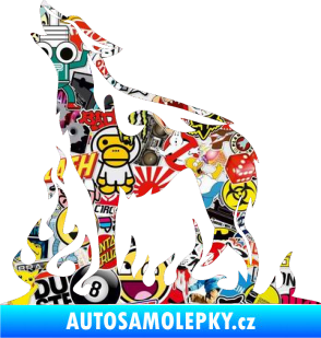 Samolepka Animal flames 066 levá vyjící vlk Sticker bomb