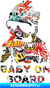 Samolepka Baby on board 001 levá s textem miminko s brýlemi a s mašlí Sticker bomb