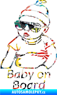 Samolepka Baby on board 003 levá s textem miminko s brýlemi Sticker bomb