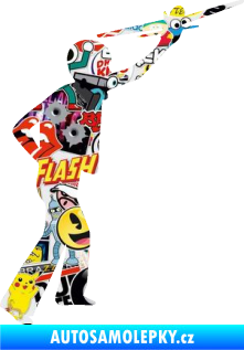 Samolepka Děti silueta 003 pravá kluk s modelem letadla Sticker bomb