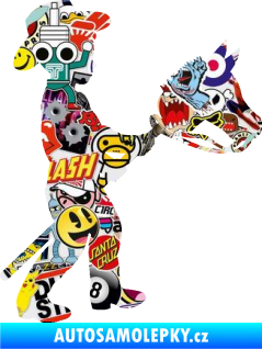 Samolepka Děti silueta 012 pravá kluk s dřevěným koníkem Sticker bomb