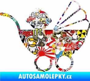 Samolepka Dítě v autě 070 pravá kočárek s miminkem Sticker bomb