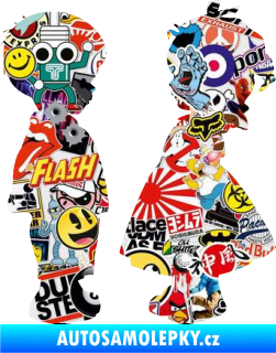 Samolepka Dítě v autě 071 pravá holčička s chlapečkem sourozenci Sticker bomb