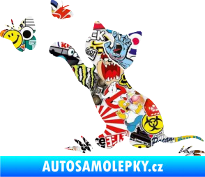 Samolepka Kočka 037 levá s motýlky Sticker bomb