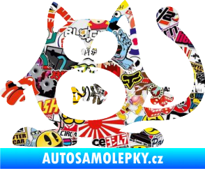 Samolepka Kočka 042 levá s rybou v bříšku Sticker bomb