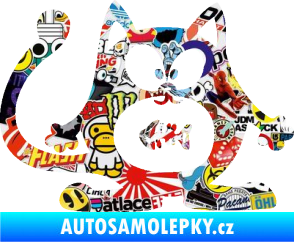 Samolepka Kočka 042 pravá s rybou v bříšku Sticker bomb
