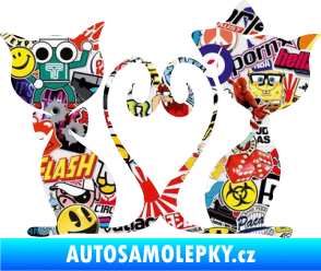 Samolepka Kočky love 002 levá spletené ocásky Sticker bomb
