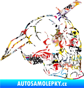 Samolepka Lebka 031 pravá probodnutá nožem Sticker bomb