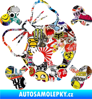 Samolepka Lebka 059 levá s mašlí Sticker bomb