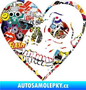 Samolepka Lebka 062 levá v srdíčku Sticker bomb