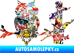 Samolepka Sova 005 levá na větvi Sticker bomb